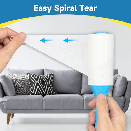 Swihauk 600 Sheets Extra Sticky Lint Rollers for Pet Hair, Easy Spiral Tear Lint Roller for Clothes with Ergonomic Handle,...