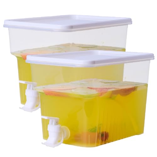 BEWBBAT 2 Pack 1.3 Gallon Fridge Drink Dispenser with Spigot, Leak-proof Plastic Beverage Drink Dispenser Refrigerator Ice...