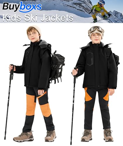 Buyboxs Kids Winter Jackets Warm Fleece Waterproof Snow Jacket with Zipper Pockets Detachable Hood