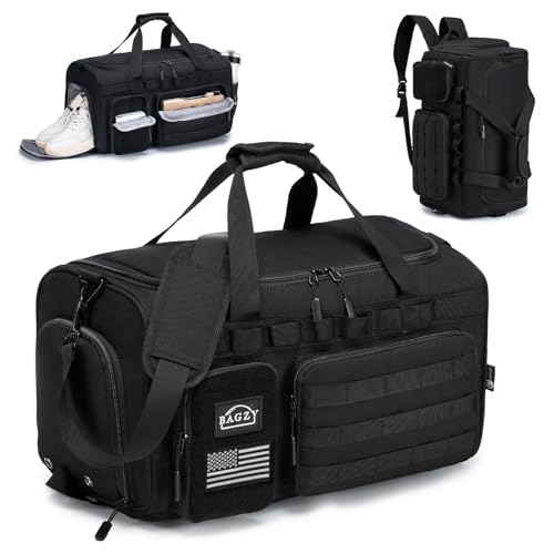 BAGZY 3 In 1 Tactical Military Travel Duffle Bag 40L with Shoe Compartment Gym Bag Backpack for Fitness Weekender Deployme...
