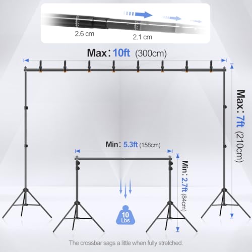 EMART Backdrop Stand 10x7ft(WxH) Photo Studio Adjustable Background Stand Support kit with 2 Crossbars, 8 Clamps, 2 Sandba...