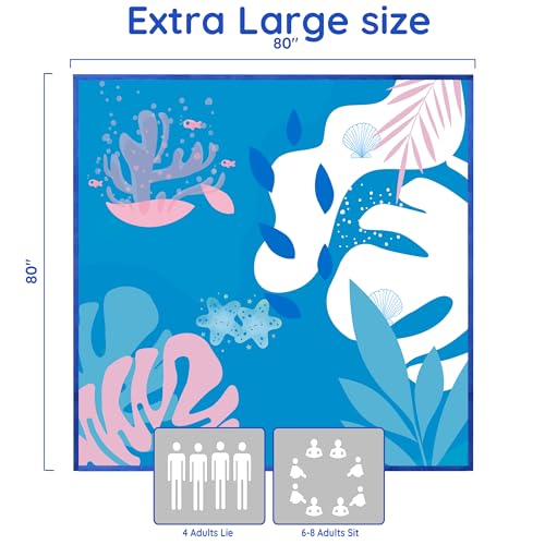 aoole Beach Blanket Sandproof, Extra Large Beach Mat 80"*80" for 1-8 Persons,Waterproof Outdoor Picnic Blankets, Lightweig...