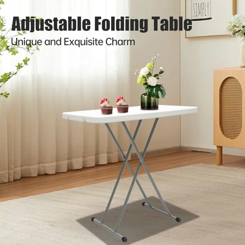NAWESRVA Adjustable Folding Table – 30" x 20" Foldable Desk with 3 Height Settings (18", 25", 29"), Lightweight Small Tabl...
