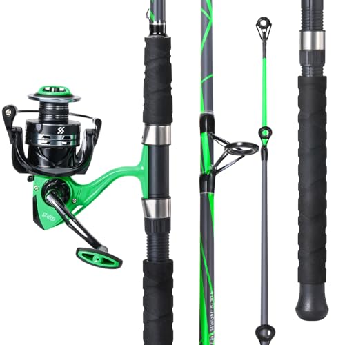 Sougayilang Progressive Glass Fishing Rods Combo with Spinning Reel Strong 100% Phenolic Glass Blanks 2Pcs Pole-7'0" with ...