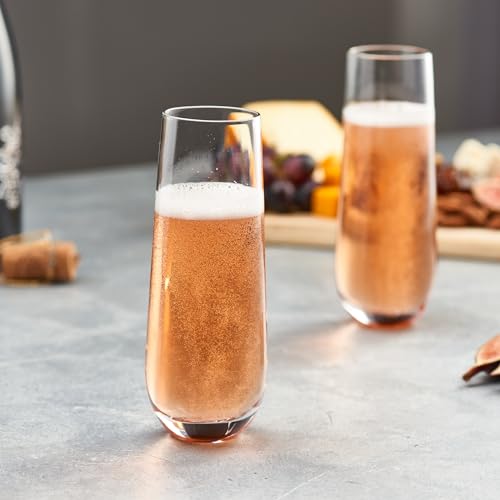 GLING [9.4 oz. Stemless Champagne Glasses Set of 4, Flute Crystal Glass Cups, Cocktail Glass Set - Great for Parties, Wedd...