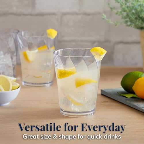 US Acrylic Optix Plastic Reusable Drinking Glasses (Set of 8) 14oz Rocks Cups in Clear | BPA-Free Tumblers, Made in USA | ...