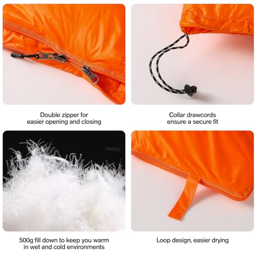 ShinHye Ultralight Adult Sleeping Bag 500g Premium Duck Down - Waterproof & Compressible 3-Season Camping/Backpacking 40-5...