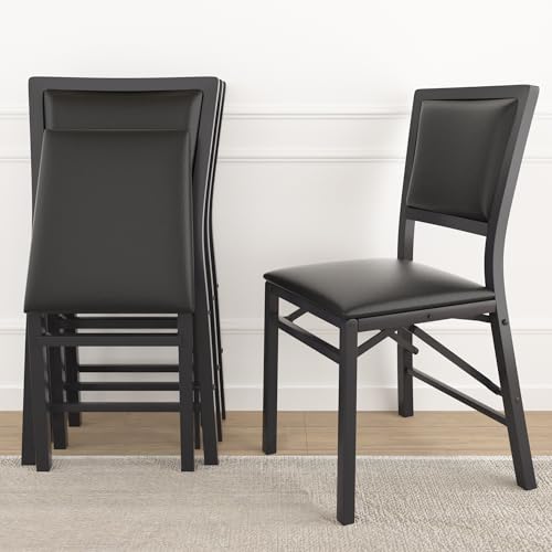 VECELO 4 Pack Folding Chairs with Cushion, Foldable Padded Seats with Heavy Duty Metal Frame for Kitchen/Dining/Living Roo...