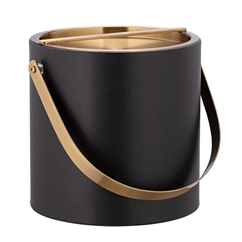 Kraftware SANTA BARBARA 3 Quart Ice Bucket with Brushed Gold Arch Handle & Bridge Cover: Black