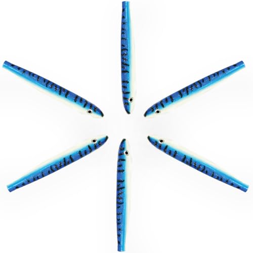 6" Cedar Plug Lures, 6 Pcs Blue/White Unrigged, for Offshore Trolling, Includes Saltwater Lure Bag, Ideal for Tuna Fishing