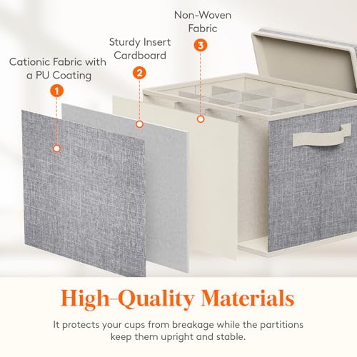 Lifewit 3 Pcs Wine Glass Storage Box with Dividers, Stackable Cationic Hard Shell Stemware Organizer Case 24 Cells, Foldab...