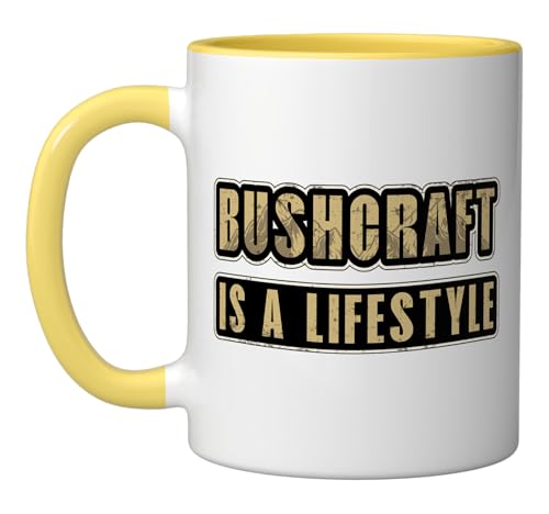 Bushcraft Is A Lifestyle Camping Nature Outdoor Bushcraft Ceramic Mug, Yellow/White