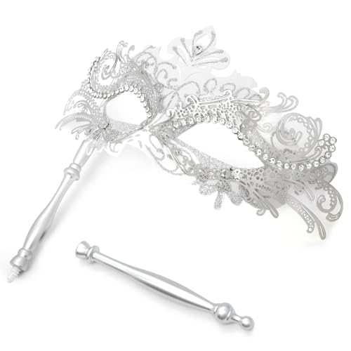 Coddsmz Masquerade Mask with Stick Venetian Mask Mardi Gras Decorations for Womens Halloween Costume Mask