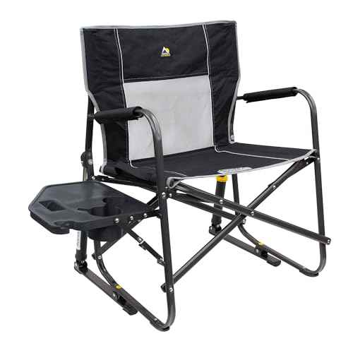 GCI Outdoor Freestyle Rocker XL with Side Table Camping Chair | Portable Folding Rocking Chair with Solid, Durable Armrests, Drink Holder & Comfortable Backrest ? Black