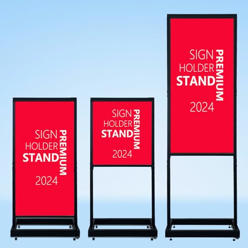 Adjustable Height Sign Holder Stand with Wheels, 21.5" Width and Height Up to 67.5" Tall Sign Board Poster Display Frame, ...