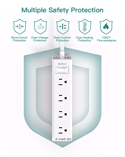 10FT Extension Cord - Power Strip Surge Protector, Flat Plug, Addtam 12 Widely Outlets 3 Sides Outlet Extender, 900J, Wall...