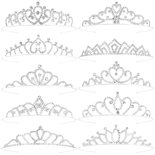 Tihebax Tiaras Crowns Headbands for Girls Women 10 Pcs Small Silver Princess Tiara Bulk Crown Tiaras Rapunzel Crowns for W...