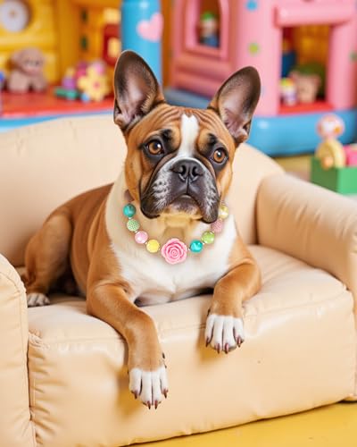 Hosiwei Princess Bubblegum Dog Collar Necklace, Chunky Beads (19mm) with Flower Charm Pet Collar | Adjustable Sparkling Pe...