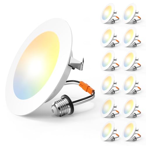 Amico Recessed Lighting 4 Inch, 12 Pack 5CCT Flat LED Can Lights, 2700K/3000K/4000K/5000K/6000K Selectable, 7W=60W, 700LM ...