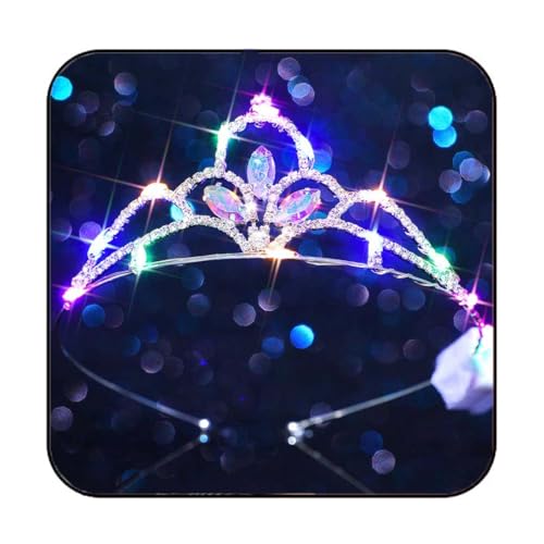 JAKAWIN Light Up Rhinestone Tiara Glowing Sparkly Cosumte Fairy Crown Headpiece for Women
