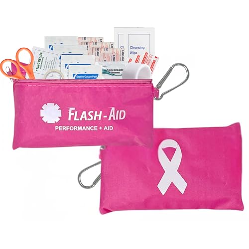 Pink Ribbon First Aid Kit – 2-Pack Compact Travel IFAKs for Breast Cancer Awareness Events – Mini First Aid Kits for Walk...