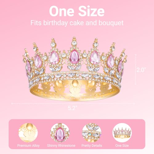 Papoopy Crown for Women, Queen Crown Tiara for Birthday Wedding Party Decorations Pink