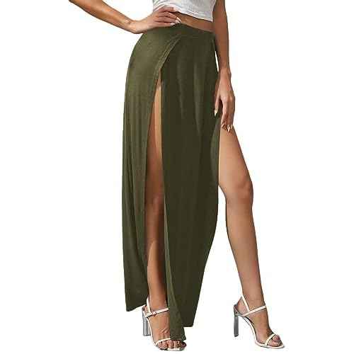 Verdusa Women's Elastic Waist High Split Wrap Flowy Long Maxi Skirt