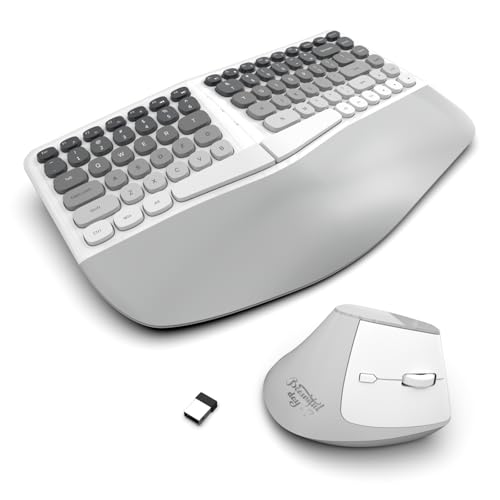 Ergonomic Wireless Keyboard and Mouse Set Creamy Wireless Keyboard Silent Mice Set with Wrist Rest for Computer, Laptop, P...