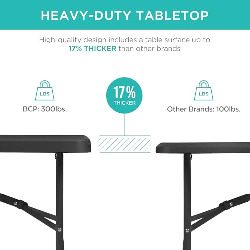 Best Choice Products 8ft Plastic Folding Table, Indoor Outdoor Heavy Duty Portable w/Handle, Lock for Picnic, Party, Pong,...