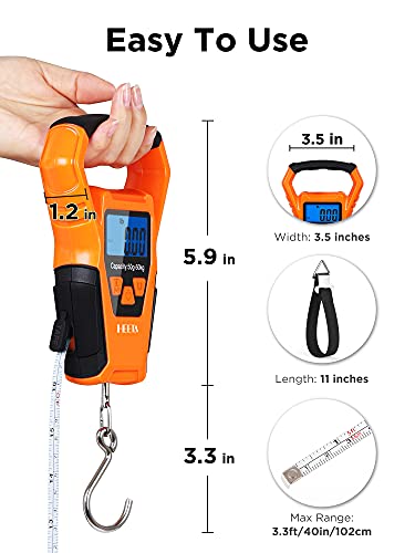 HEETA Waterproof Fish Scale Digital with Backlit LCD Display, 110lb/50kg Portable Hanging Scale Fishing Scale for Home and...