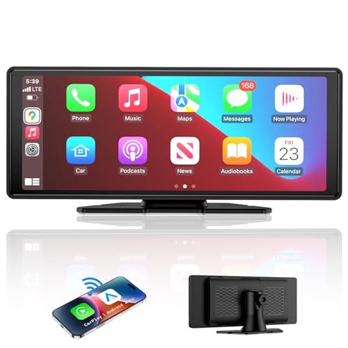 Wireless Apple Carplay Screen for Car, 10.26" HD Touchscreen Portable Android Auto Car Stereo with Bluetooth Car Radio Rec...