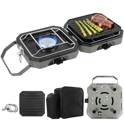 Dollate 2-Burner Propane Stove with Griddle and Carrying Bag, Portable Foldable Camping Stove with 2 Adjustable Burners 16...