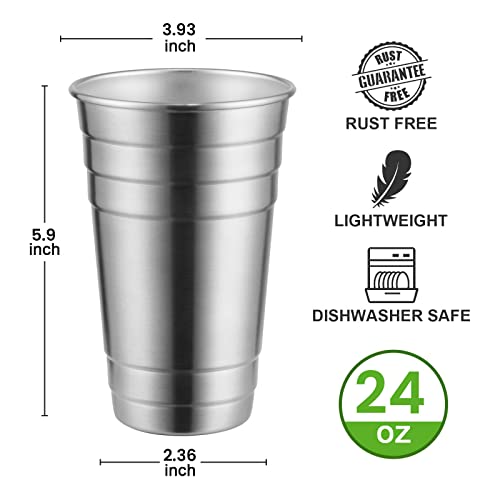 MEWAY Premium Stainless Steel Cups 24 oz Pint Cup Tumbler (16 Pack) - Premium Metal Cups - Stackable Durable Cup，Chilling ...