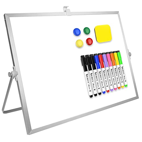 Dry Erase White Board, 16inX12in Large Magnetic Desktop Whiteboard with Stand, 10 Markers, 4 Magnets, 1 Eraser, Portable D...