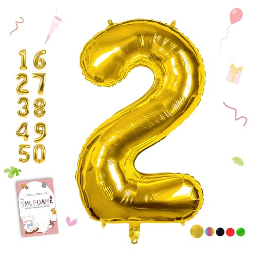 Smlpuame 40 inch Number Balloon 0-9 Gold Large Number 2 Balloons,Digital Balloons for Birthday Party Celebration Decoratio...