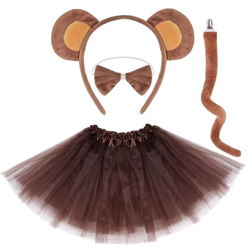 Dxhycc Monkey Costume Set Monkey Ears Headband Tail Bowtie Tutu-Halloween, Dress Up, Cosplay Accessory Kit