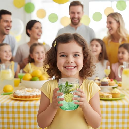 Remerry 2 Pcs Lemon Wine Glasses 12oz Yellow Lemon Slice Stemless Wine Glasses with 3D Lime Slice Figurines Inside Icon Gl...