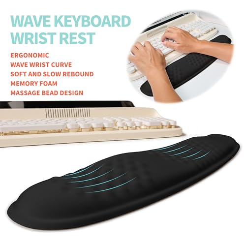 KUOSGM 2-in-1 Ergonomic Set, Wave Rise Keyboard Wrist Rest and Massage Bulge Slope Mouse Pad Wrist Support, Cushion Memory...