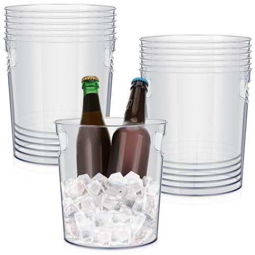Tessco 12 Pcs Plastic Ice Buckets Clear Large Champagne Wine Cooler Bucket with Handle Portable Drinks Beverage Tubs Chill...