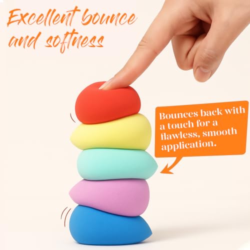 BEAKEY Makeup Sponge Set 5 Pack Micro Porous Low Absorption Soft Latex Free Foundation Beauty Sponges & Blenders for Powde...