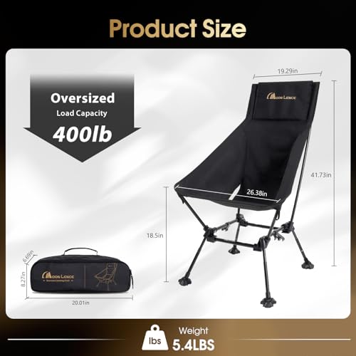 MOON LENCE Oversized High Back Camping Chair for Adults, Height Adjustable Folding Camping Chair with 400 lbs Capacity, Hi...