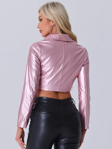Women's Faux Leather Long Sleeve Zipper Up Moto Cropped Jacket
