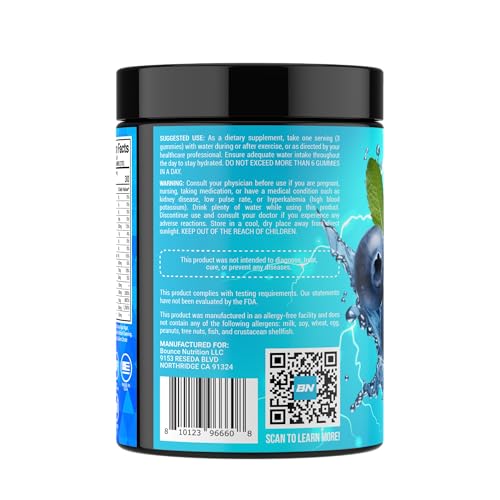 Bounce Pro Hydration Electrolyte Gummies – 51 Vegan Chewable Gummies with Sodium, Potassium & Magnesium for Running, Worko...