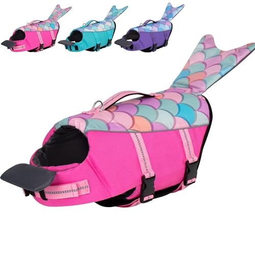 cyeollo Dog Life Jacket Mermaid Safety Dog Vest with Rescue Handle for Swimming Boating Dogs Life Jacket for Small Dogs