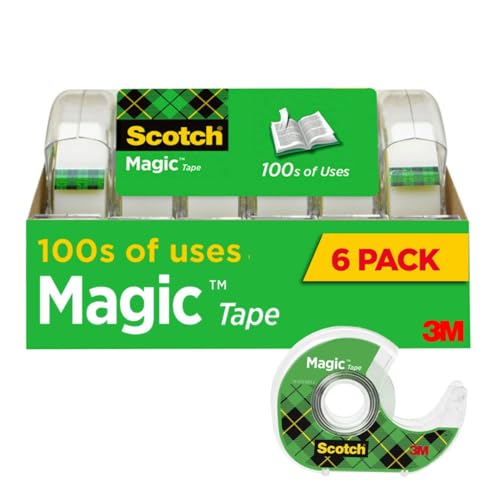 Scotch Magic Tape, Invisible, Repair Christmas Cards and Use as Holiday Gift Wrap Supplies for Christmas, 6 Tape Rolls wit...