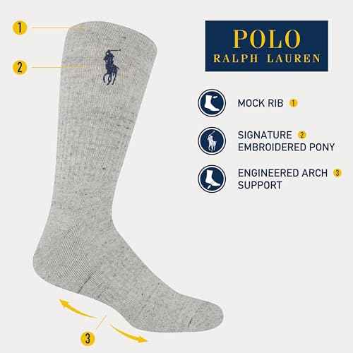POLO RALPH LAUREN Men's Classic Sport Americana Crew Socks-3 Pair Pack-Arch Support and Cushioned Cotton Comfort