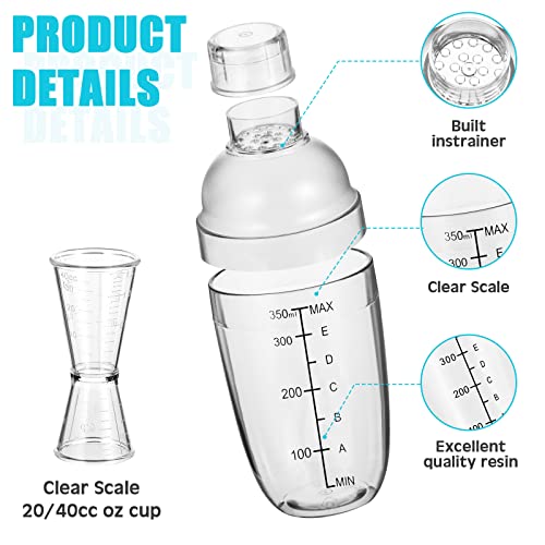 7 Pcs Plastic Cocktail Shaker Set Drink Mixer with Mark Clear Drink Cocktail Shaker and Measuring Jigger Set Ounce Cup Cle...