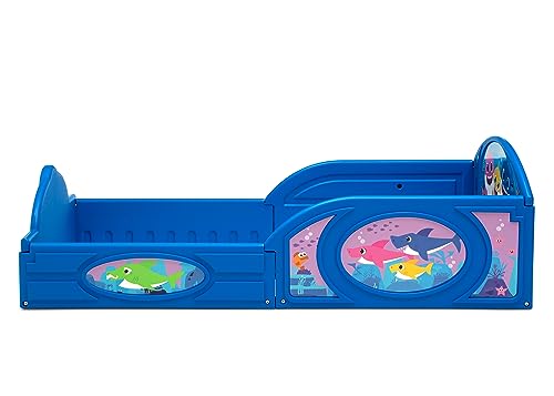 Baby Shark Plastic Sleep and Play Plastic Toddler Bed with Attached Guardrails by Delta Children, Blue