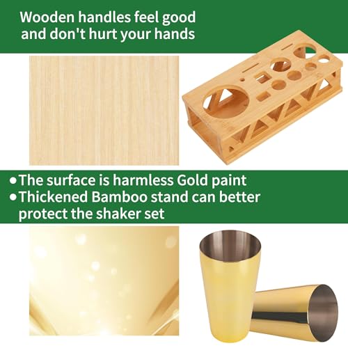 JWJIUEJIU Cocktail Shaker Set Bartender Kit with Bamboo Stand,13 Piece Bar Set Stainless Steel Bar Tools Set for Professio...