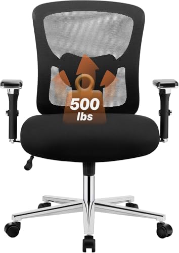 Sweetcrispy Big and Tall Office Desk Chair with Lumbar Support, 500lbs Heavy Duty Mesh Ergonomic Computer Chair with 4D Ar...